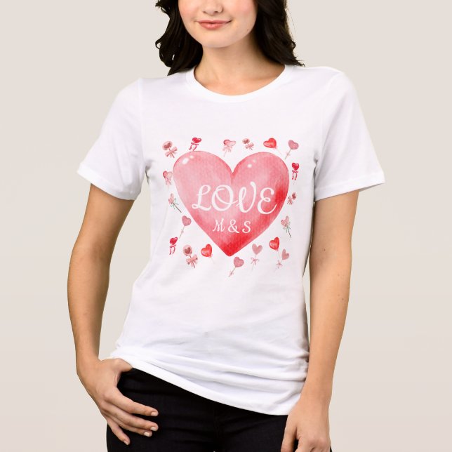 Sweet Watercolor Heart Valentine T-Shirt Tri-Blend Shirt (Front)