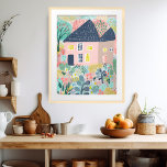 Sweet Watercolor House Garden Illustration  Poster<br><div class="desc">Cute colourful drawing of a house and huge garden. Select the print size using the drop down menu above, and you can click the “edit design” button to customise the artwork to fit any size paper. Purchase a simple poster or a fully framed and matted version! Thank you for shopping...</div>