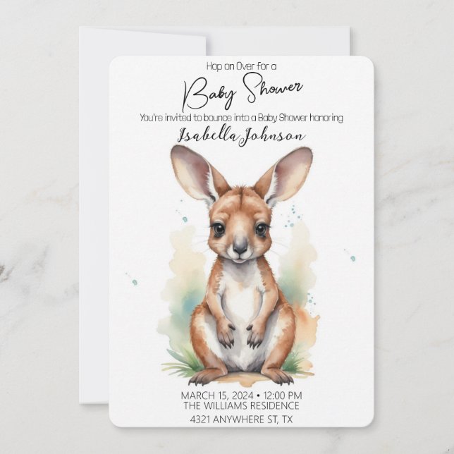 Sweet Watercolor Kangaroo Baby Shower Invitation  (Front)
