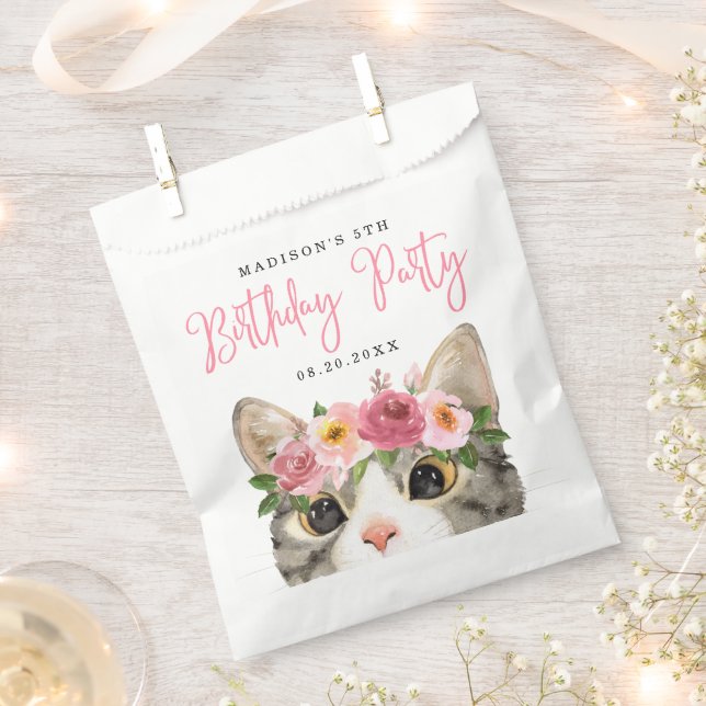 Sweet Watercolor Kitty Birthday Party Favour Bags (Clipped)