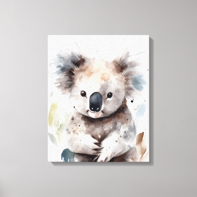 Sweet Watercolor Koala Stretched Canvas Wall Art (Front)