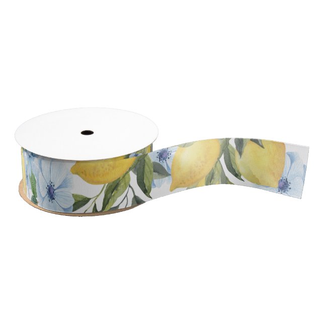 Sweet Watercolor Lemons and Flower Grosgrain Ribbon (Spool)