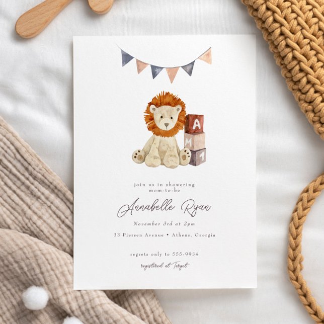 Sweet Watercolor Lion Baby Toy Baby Shower Invitation (Creator Uploaded)