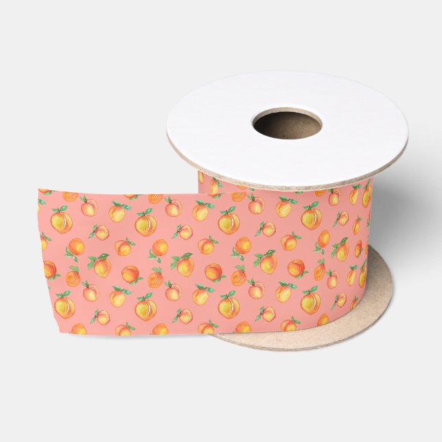 Sweet Watercolor Peach Pattern Satin Ribbon (Spool)