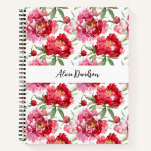Sweet Watercolor Peonies your name Notebook