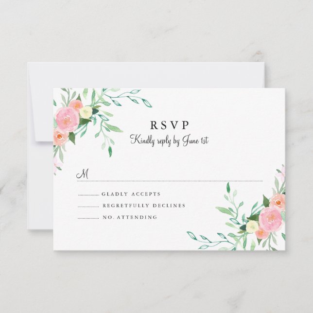 Sweet Watercolor Pink Peach Wedding RSVP Card (Front)
