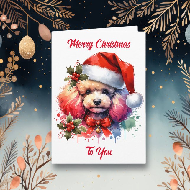 Sweet Watercolor Poodle and Christmas Greetings Card (Creator Uploaded)