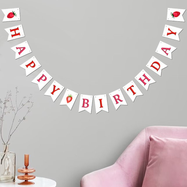 Sweet Watercolor Strawberries Happy Birthday Bunting (Creator Uploaded)