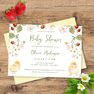 Sweet Watercolor Strawberry Chicks Baby Shower Invitation