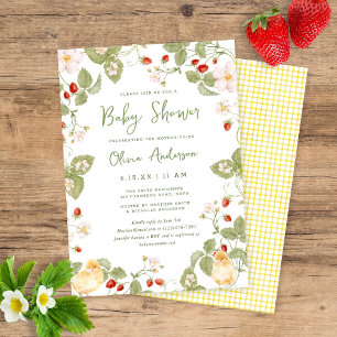 Sweet Watercolor Strawberry Chicks Baby Shower Invitation