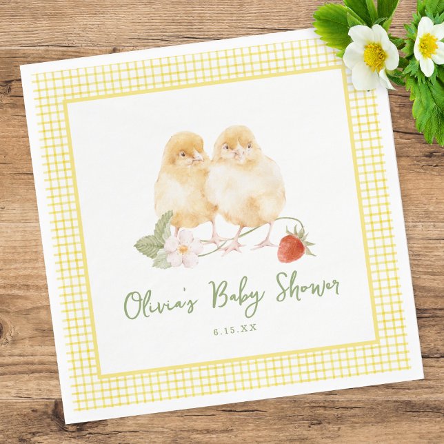 Sweet Watercolor Strawberry Chicks Baby Shower Napkin (Creator Uploaded)