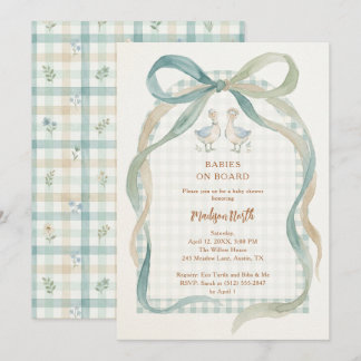 Sweet Watercolor Twins Geese Gingham Shower LPM26 Invitation