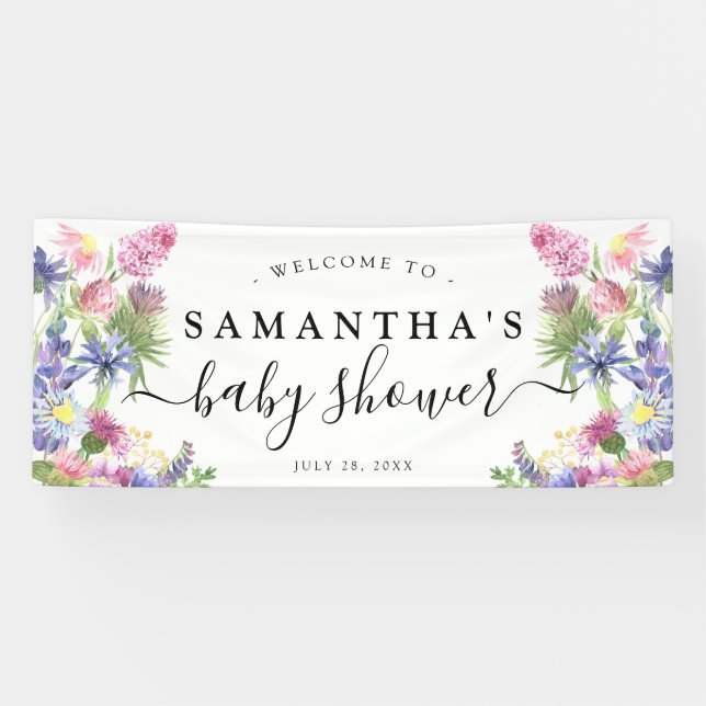 Sweet Watercolor Wildflower Baby Shower Banner (Horizontal)