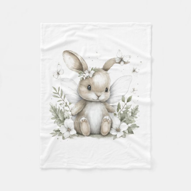 Sweet watercolour fairy bunny illustration fleece blanket (Front)