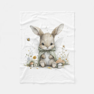 Sweet watercolour fairy bunny illustration fleece blanket