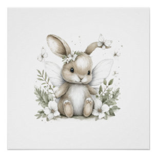 Sweet watercolour fairy bunny illustration poster