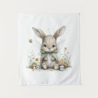 Sweet watercolour fairy bunny illustration tapestry