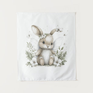 Sweet watercolour fairy bunny illustration tapestry
