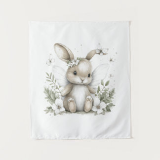 Sweet watercolour fairy bunny illustration tapestry