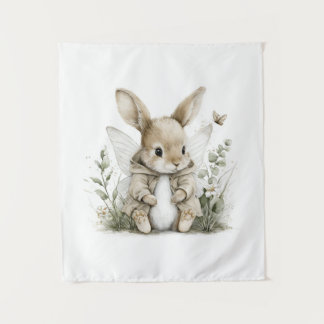 Sweet watercolour fairy bunny illustration tapestry