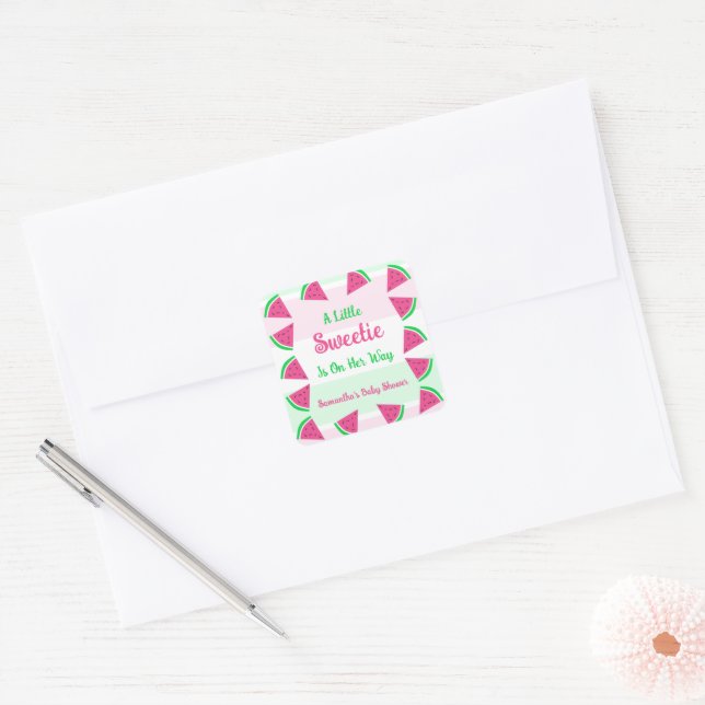 Sweet Watermelon Baby Shower Square Sticker (Envelope)