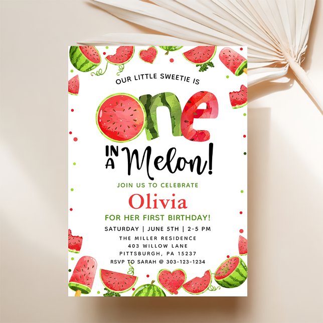 Sweet Watermelon Birthday 1st Birthday Party Invitation (Creator Uploaded)