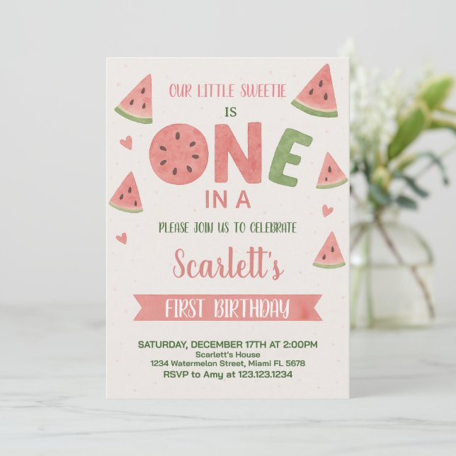 Sweet Watermelon Birthday Invitation for Kids (Standing Front)