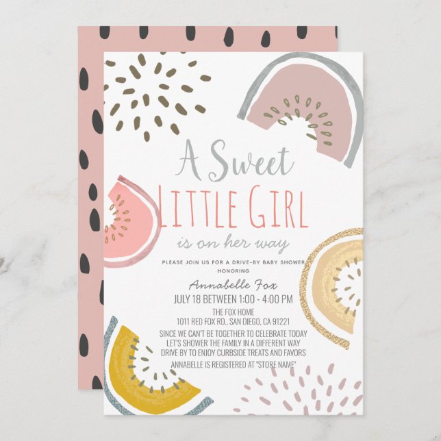 Sweet Watermelon Boho Drive-by Baby Shower Invitation (Front/Back)