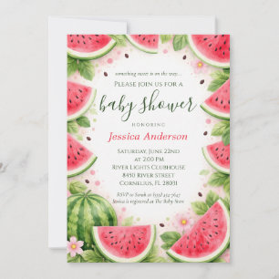 Sweet Watermelon Coral Watercolor Baby Shower Invitation