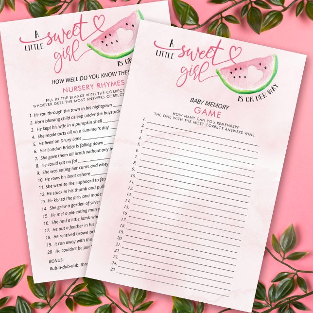 Sweet Watermelon Double Sided Baby Shower Games (Creator Uploaded)