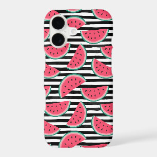 Sweet Watermelon on Stripes Black & White Pattern
