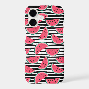 Sweet Watermelon on Stripes Black & White Pattern