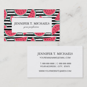 Sweet Watermelon on Stripes Black & White Pattern Business Card