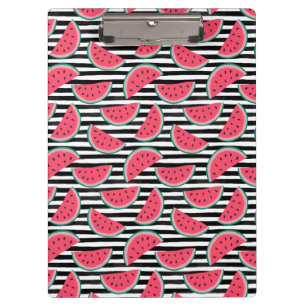 Sweet Watermelon on Stripes Black & White Pattern Clipboard