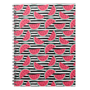 Sweet Watermelon on Stripes Black & White Pattern Notebook