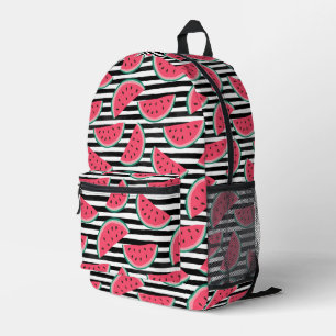 Sweet Watermelon on Stripes Black & White Pattern Printed Backpack