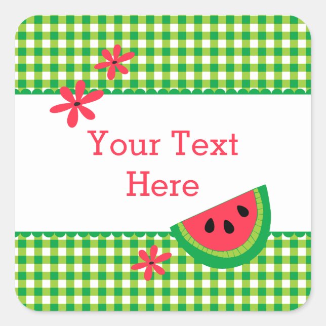 Sweet Watermelon Plaid Square Sticker (Front)