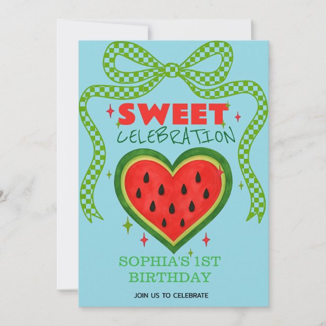 Sweet Watermelon Ribbon Summer Invitation (Front)