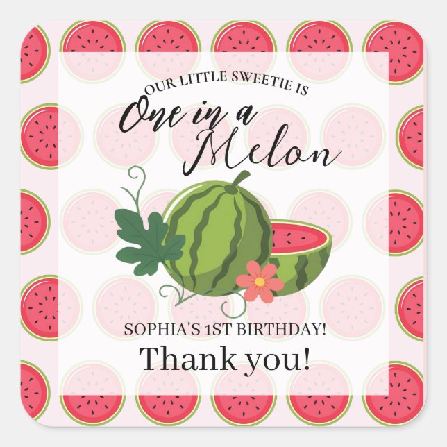 Sweet Watermelon Ribbon Summer Invitation Square Sticker (Front)