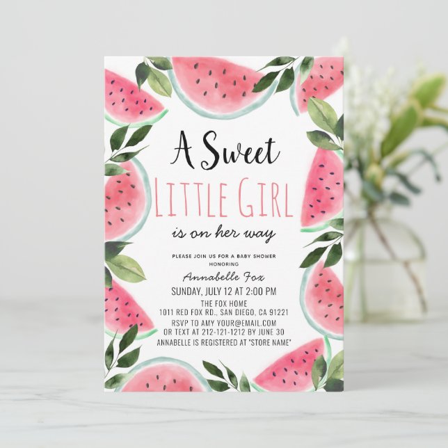 Sweet Watermelon Watercolor Baby Shower Invitation (Standing Front)