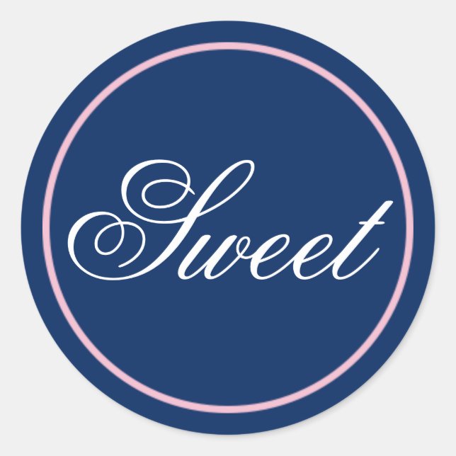 "Sweet" Wedding Sticker - Blush Pink/Navy (Front)