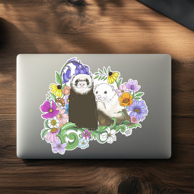Sweet Whimsical Blue Cute Floral Ferrets Pair  (Creator Uploaded)