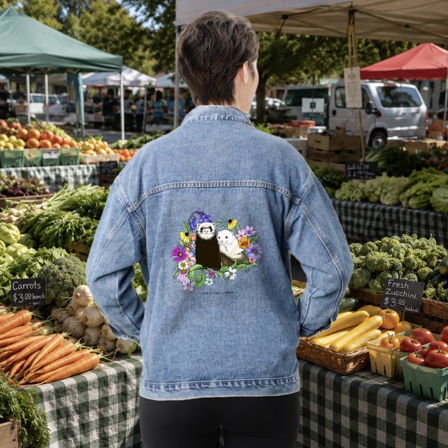 Sweet Whimsical Blue Cute Floral Ferrets Pair  Denim Jacket (Creator Uploaded)