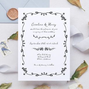 Sweet Whimsical Handwritten Illustrated Wedding Invitation