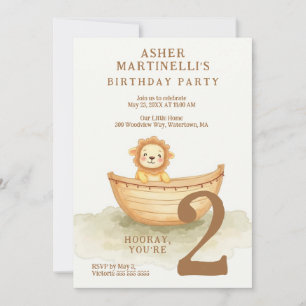 Sweet Whimsical Lion In Boat Kids LPM26 Invitation