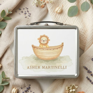 Sweet Whimsical Lion In Boat Kids MH26 Metal Lunch Box
