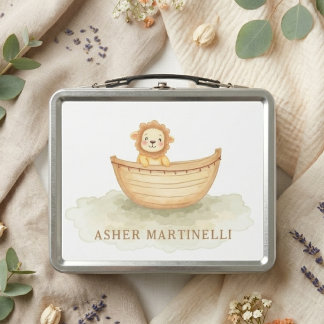 Sweet Whimsical Lion In Boat Kids MH26 Metal Lunch Box