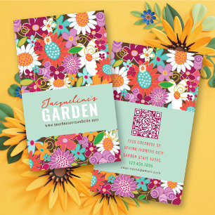 Sweet Whimsical Spring Flowers Colourful Garden Business Card