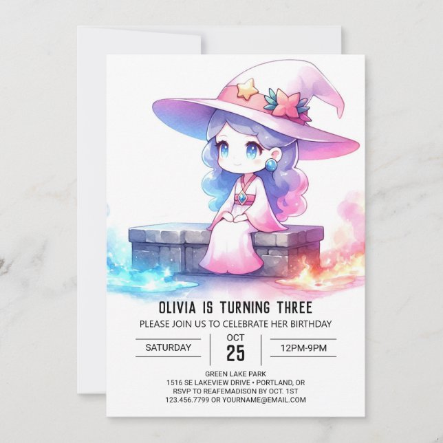 Sweet Whimsical Wizard Birthday Invitation (Front)