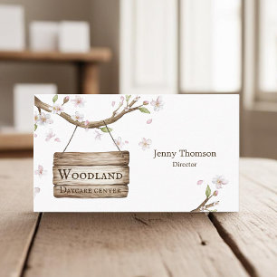Sweet Whimsicle Wood Sign in Tree Daycare Center Business Card